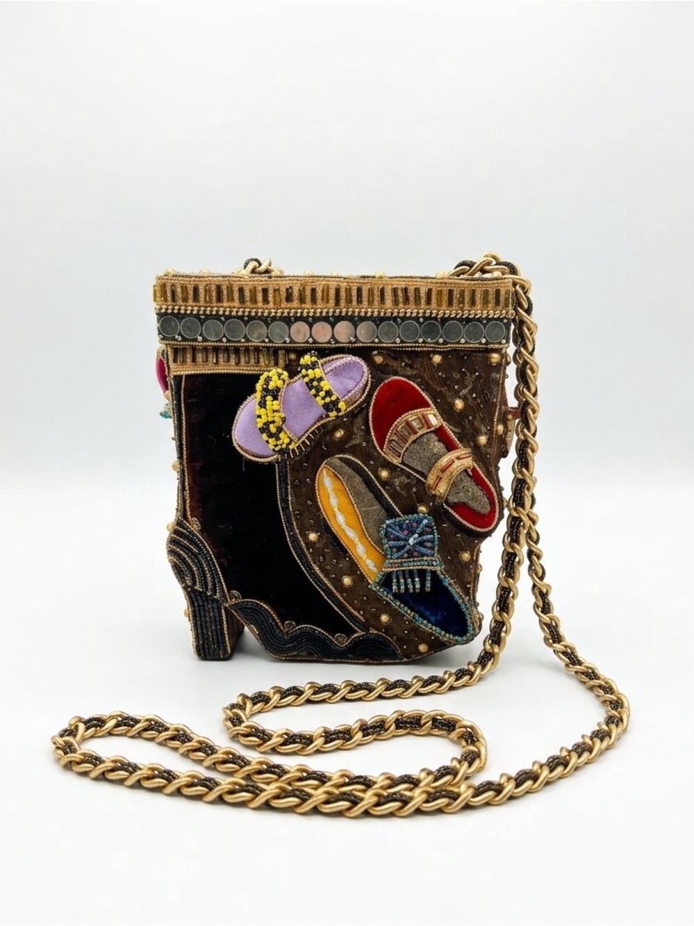 Mary Frances Velvet Hand Beaded Shoe Box Crossbody Bag Vintage